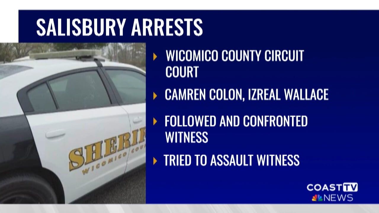 Two Salisbury men who attended a homicide trial as audience members received multiple charges after following out, screaming at, and trying to assault a witness of the trial earlier this month.